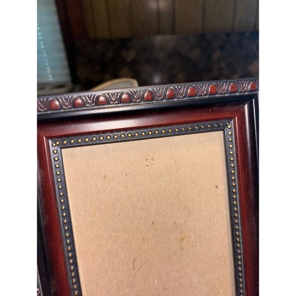 Mahogany Wood Tone Ornate Beaded Panoramic Picture Frame Gold Accents 14x7 - Picture 2 of 3